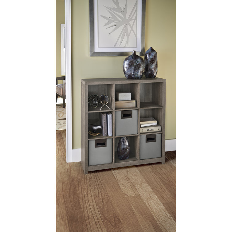 Elegant Weathered Teak 3-Tier Cube Bookcase with Doors