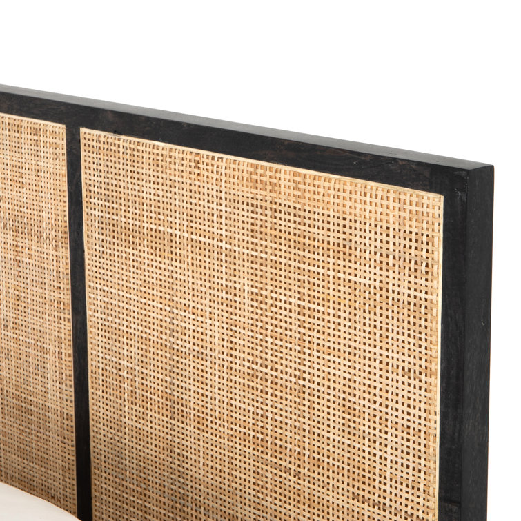 Twin Black-Brown Mango Wood & Cane Panel Bed with Slats
