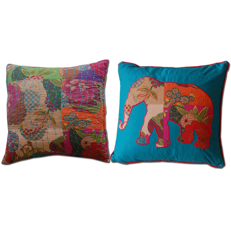 Bohemian Multicolor Embroidered Cotton Throw Pillow Set