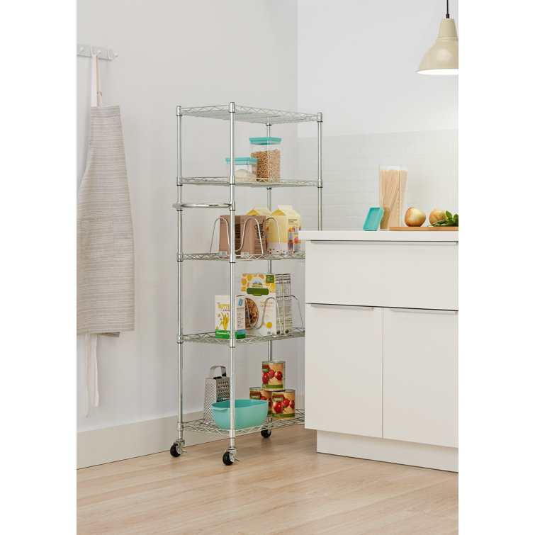 Chrome 24'' Adjustable Steel Pantry Rack with Wheels