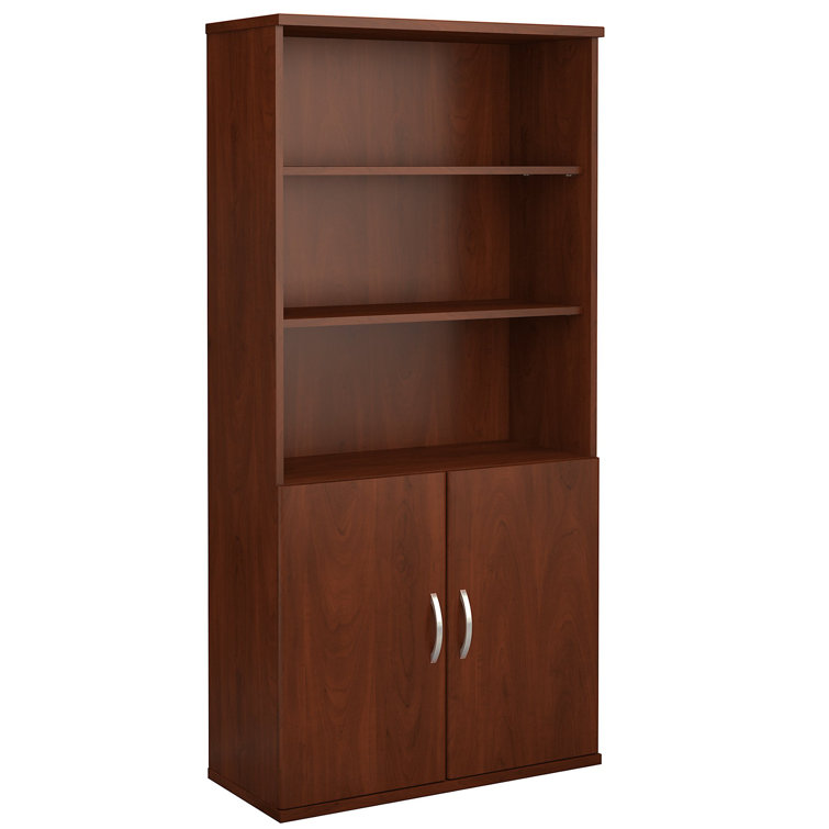 Hansen Cherry and Graphite Gray 36W 5-Shelf Adjustable Bookcase with Doors