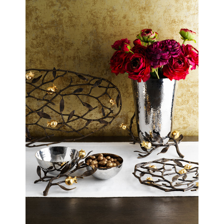 Rustic Multi-Color Metal Table Vase with Gold 3D Embellishments