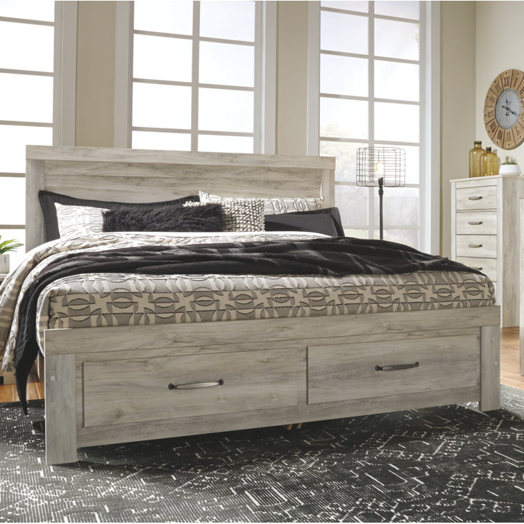 Whitewash King Panel Bed with Storage