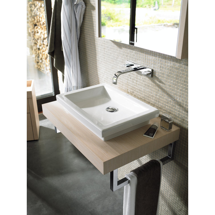 White Ceramic Rectangular Drop-In Bathroom Sink
