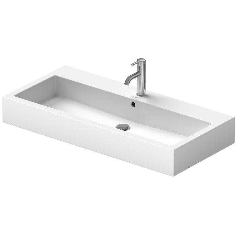 Vero Modern Rectangular Ceramic Wall Mount Bathroom Sink in White and Black