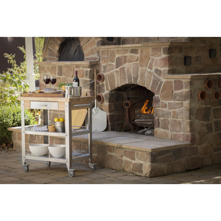 Elegante Maple & Stainless Steel Drop-Leaf Kitchen Cart with Wine Storage