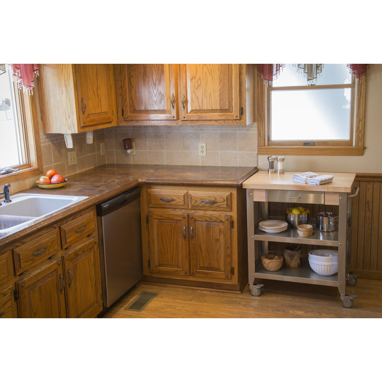 Elegante Maple & Stainless Steel Drop-Leaf Kitchen Cart with Wine Storage