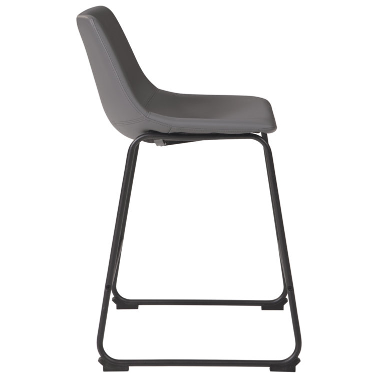 Gray Faux Leather Industrial Counter Stools with Metal Frame