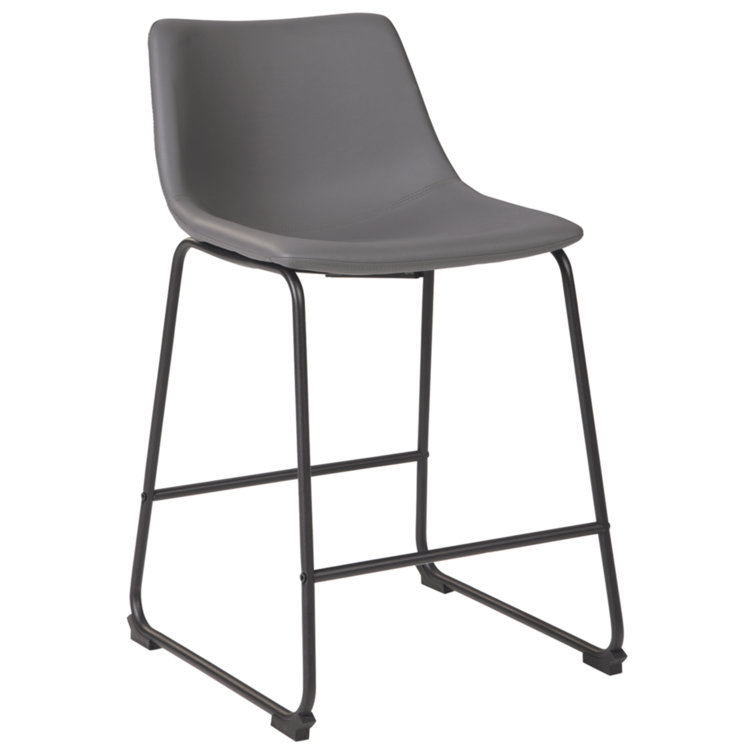 Gray Faux Leather Industrial Counter Stools with Metal Frame