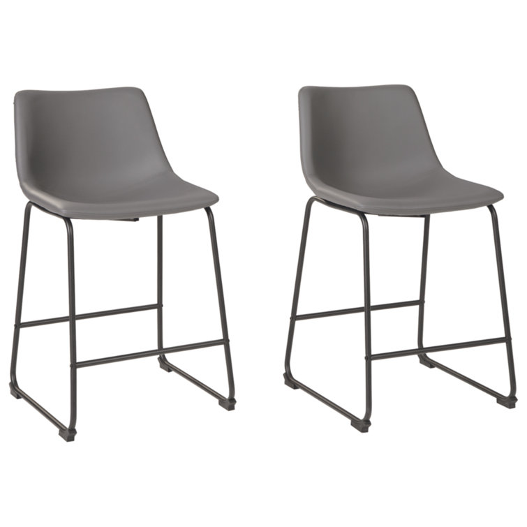 Gray Faux Leather Industrial Counter Stools with Metal Frame