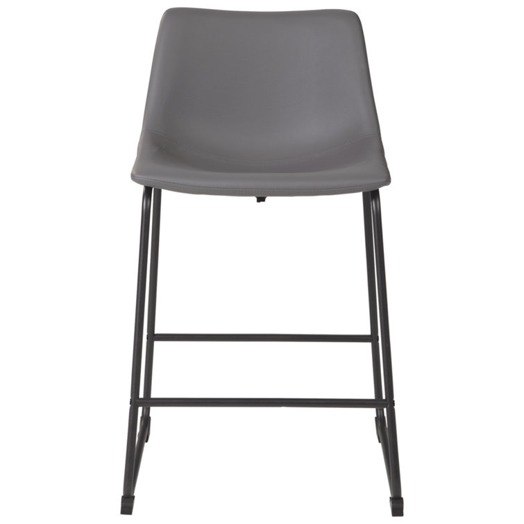 Gray Faux Leather Industrial Counter Stools with Metal Frame
