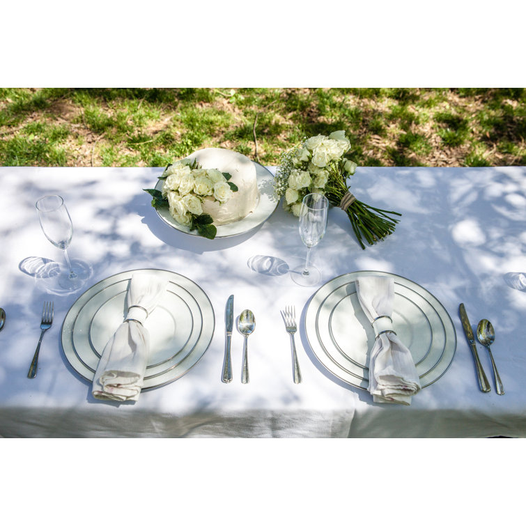 White Circular Enamel Tray with Stainless Steel Accents