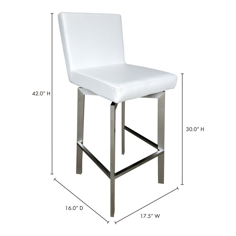 White Faux Leather Swivel Bar Stool with Stainless Steel Frame
