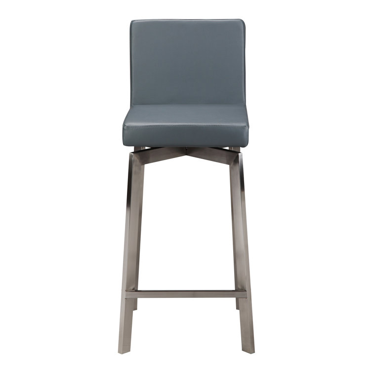 White Faux Leather Swivel Bar Stool with Stainless Steel Frame