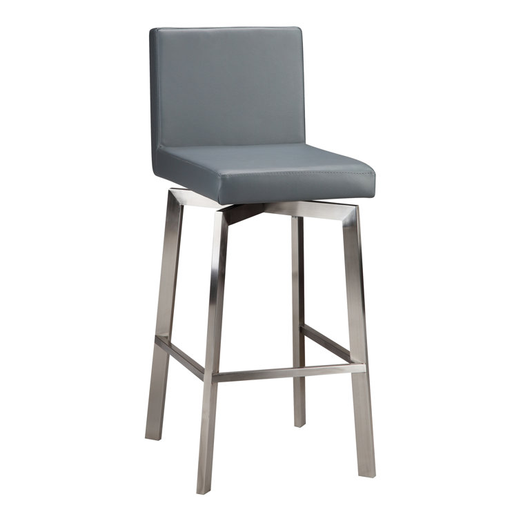 White Faux Leather Swivel Bar Stool with Stainless Steel Frame