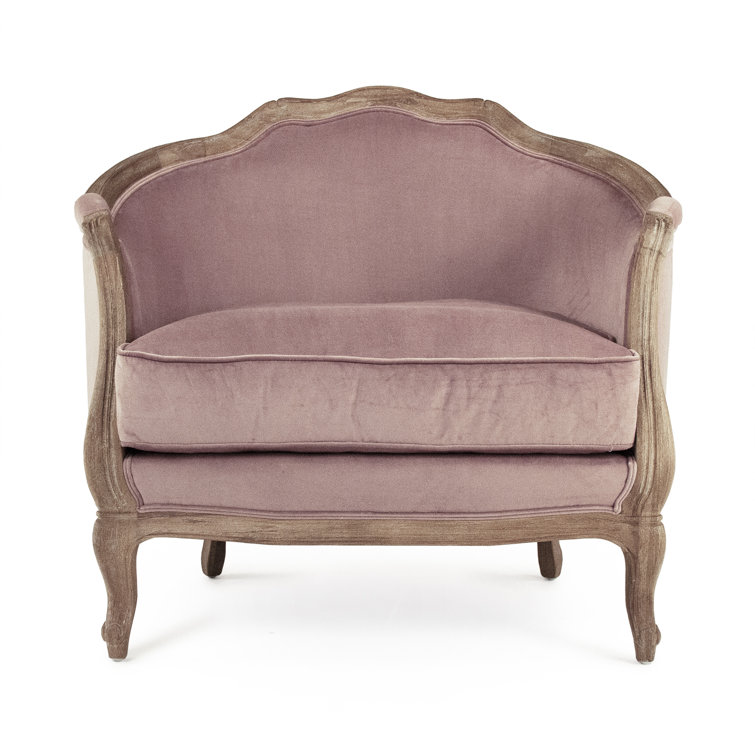 Dusty Rose Velvet Barrel Chair with Limed Grey Oak Frame