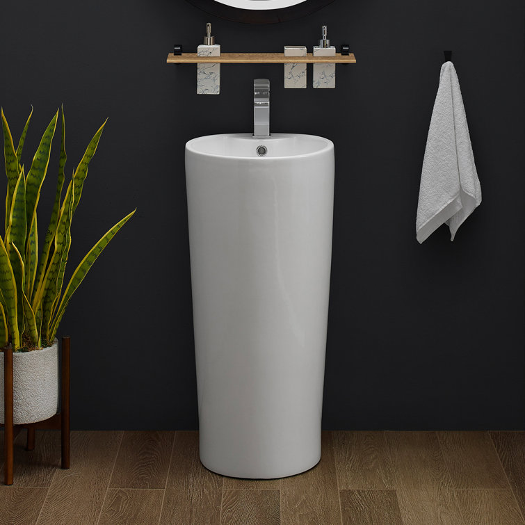 Glossy White Monaco 33.5" Ceramic Pedestal Bathroom Sink