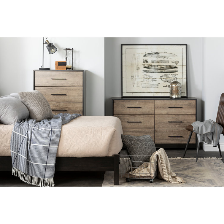 Weathered Oak and Black Industrial 5-Drawer Vertical Chest