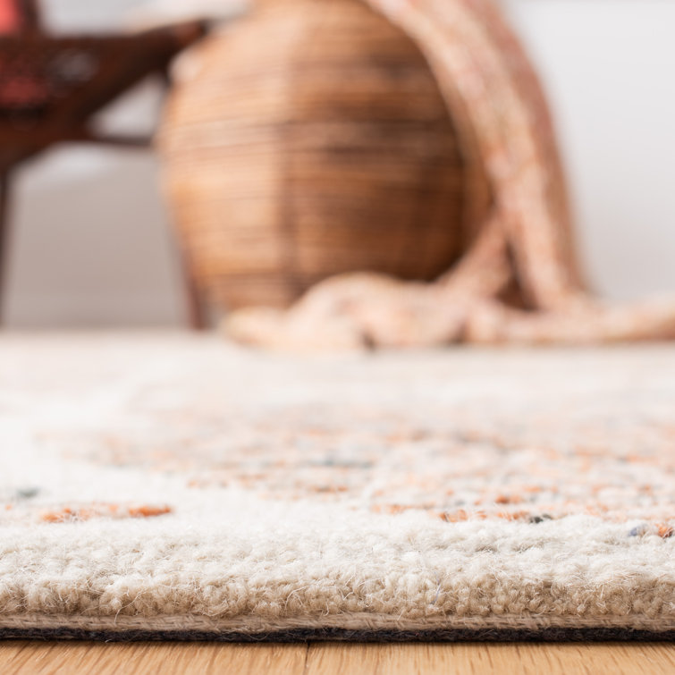 Ivory and Brown Hand-Tufted Wool Square Area Rug