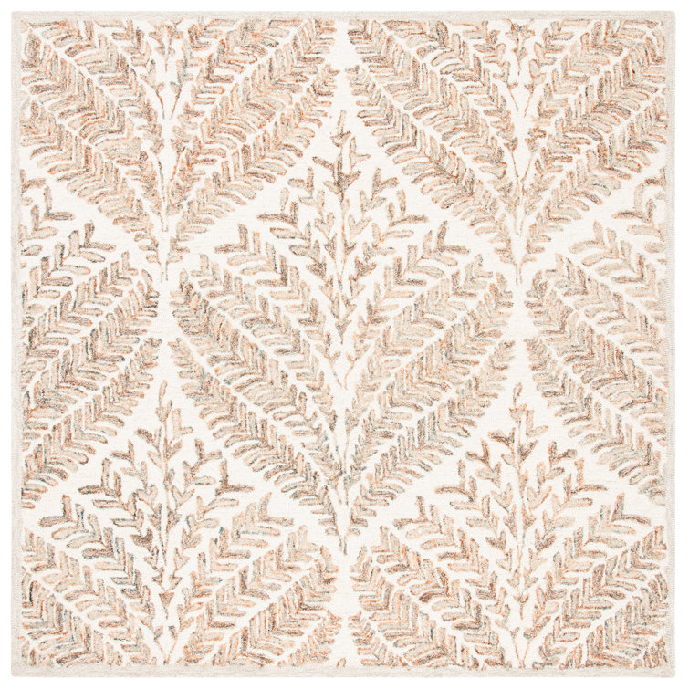 Ivory and Brown Hand-Tufted Wool Square Area Rug