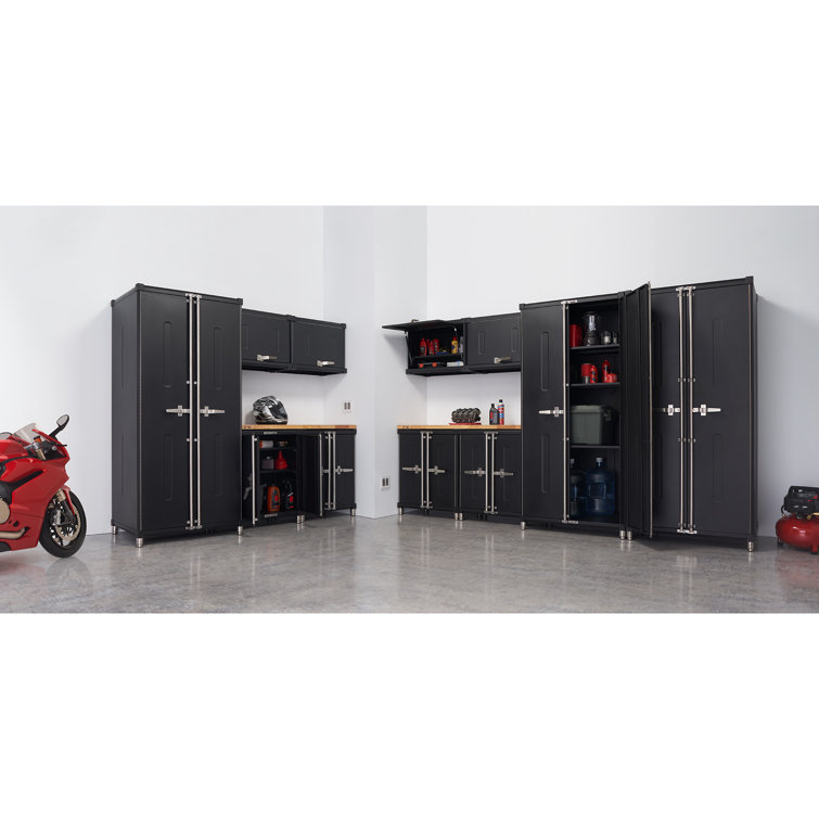 Black Industrial Lockable Cabinet Set with Adjustable Shelving