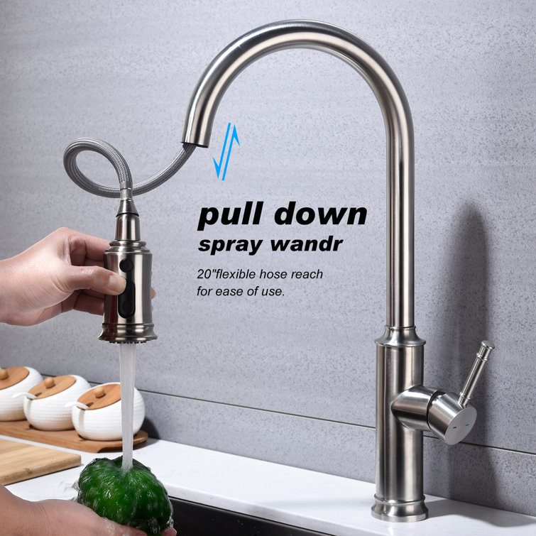 Brushed Nickel Single Handle Pull Down Kitchen Faucet