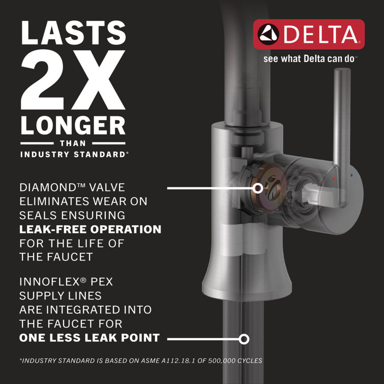 Delta Modern Chrome 6.5" Single Hole Bathroom Faucet with Drain Assembly