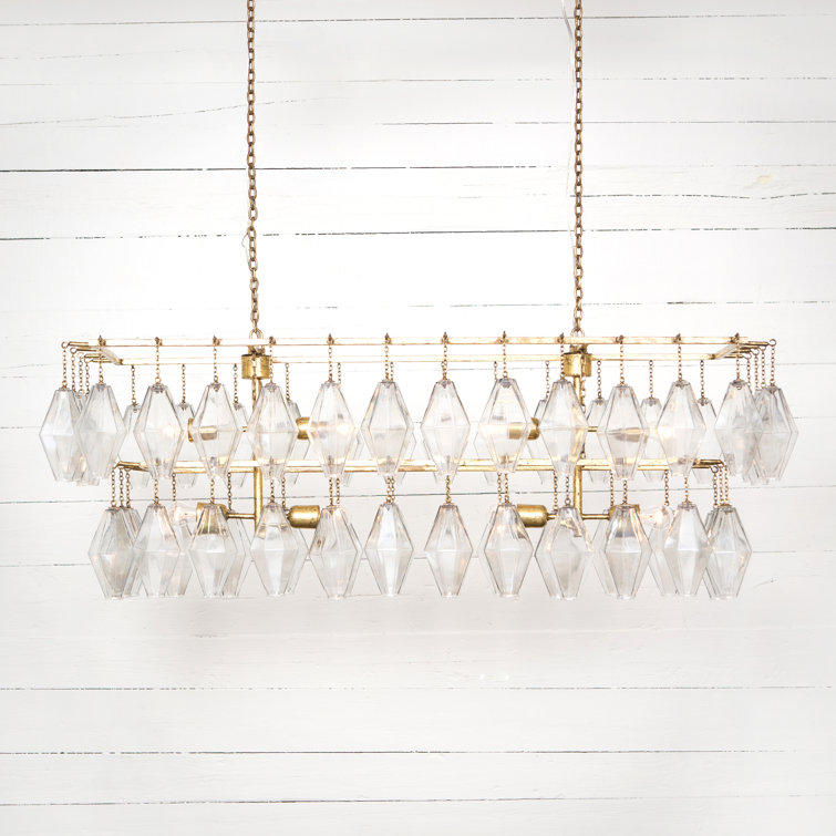 Gold Leaf Metal and Glass 8-Light Tiered Chandelier