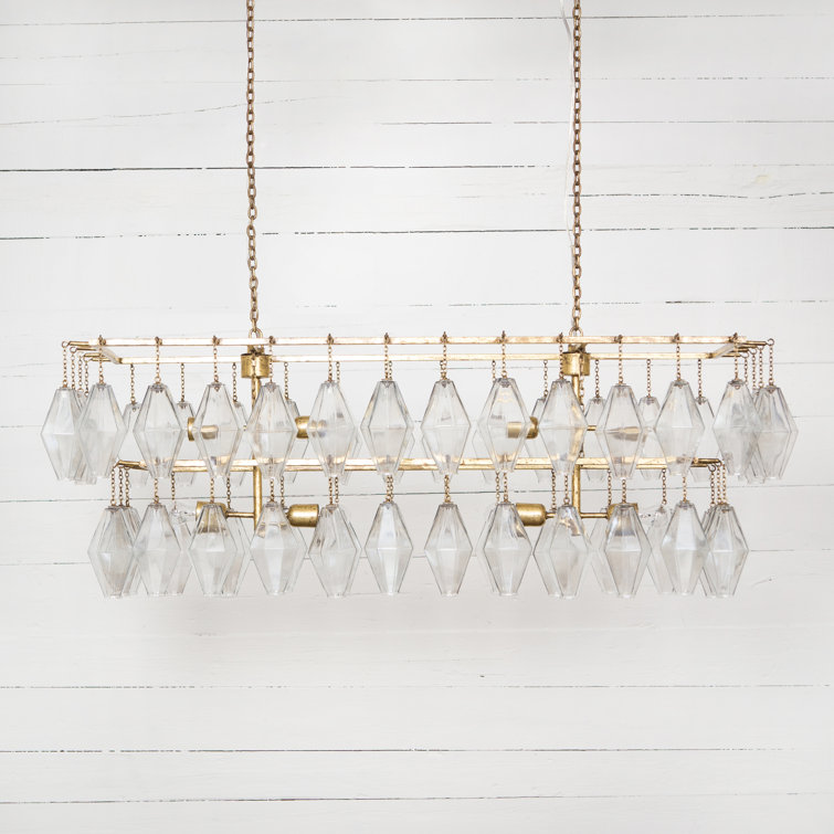 Gold Leaf Metal and Glass 8-Light Tiered Chandelier