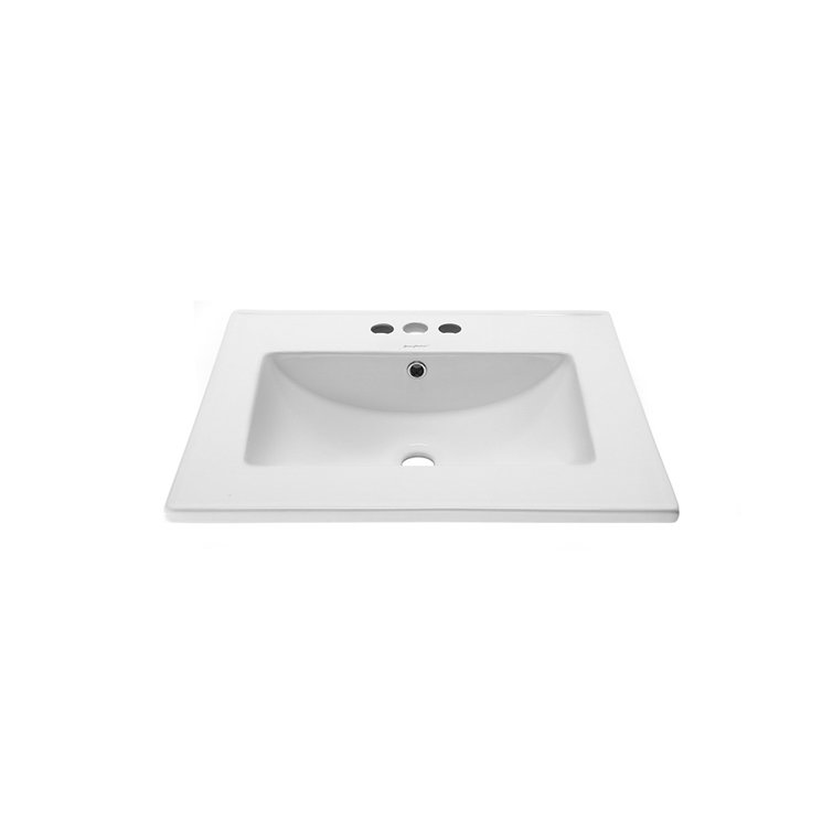 Glossy White Ceramic Vanity Top Sink with Three Faucet Holes