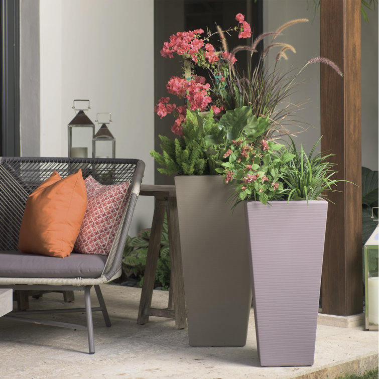 Tall Bronze Textured Resin Indoor Outdoor Planter Pot