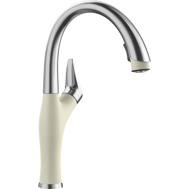 Stainless Steel and Gray Pull-Down Spray Kitchen Faucet
