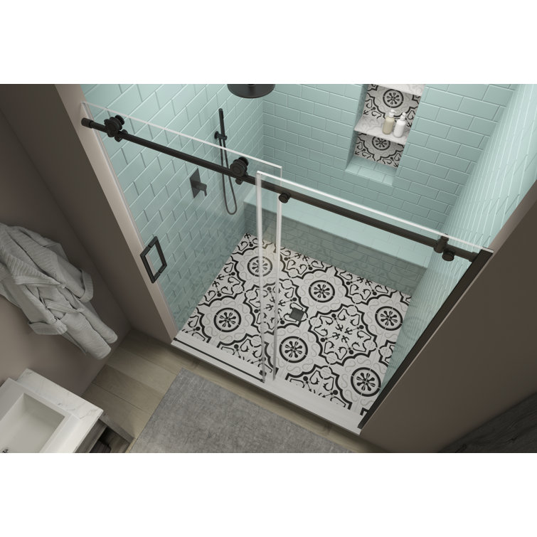 Coraline XL 80" High x 60" Wide Matte Black Frameless Sliding Shower Door
