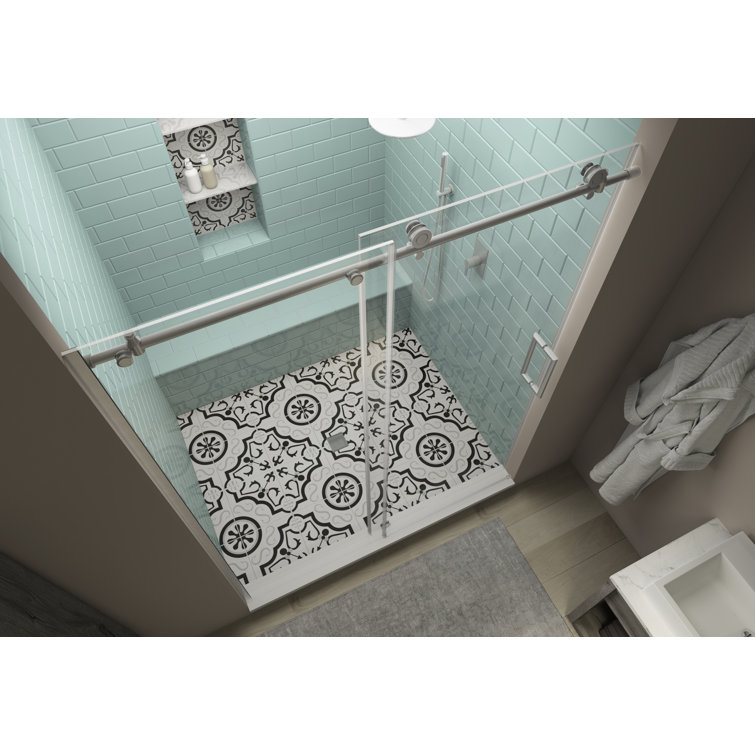 Coraline XL Frameless Sliding Shower Door with Clear Glass and Stainless Steel Hardware