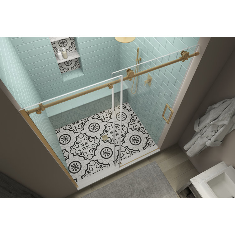 Coraline XL Frameless Sliding Shower Door with Clear Glass and Gold Finish