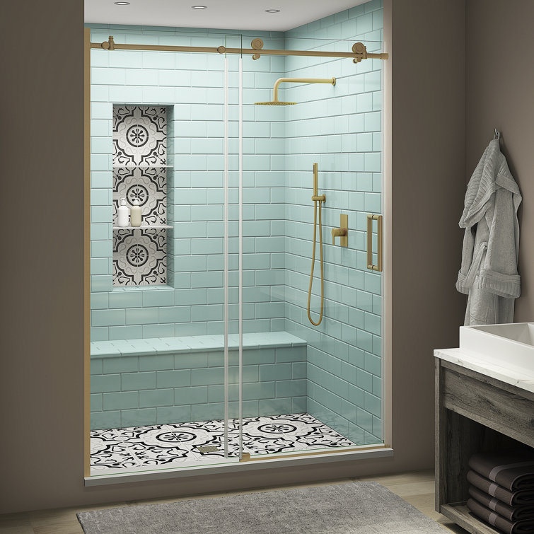 Coraline XL Frameless Sliding Shower Door with Clear Glass and Gold Finish