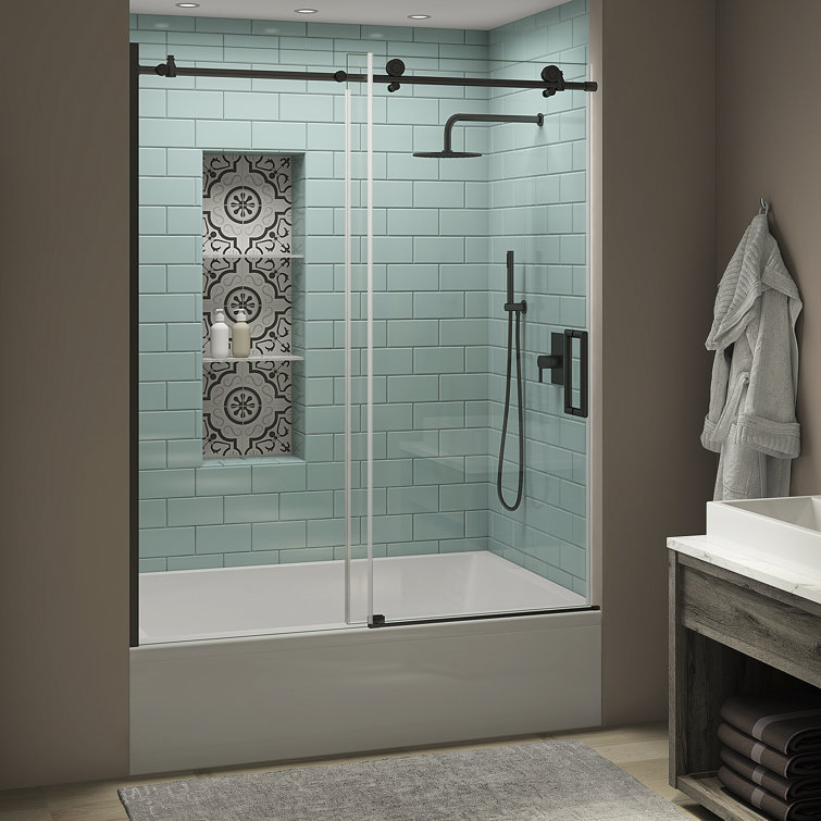 Coraline XL Matte Black Frameless Sliding Tub Door with Clear Glass