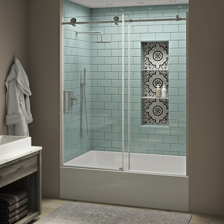 Coraline XL 60" x 70" Stainless Steel Frameless Sliding Tub Door
