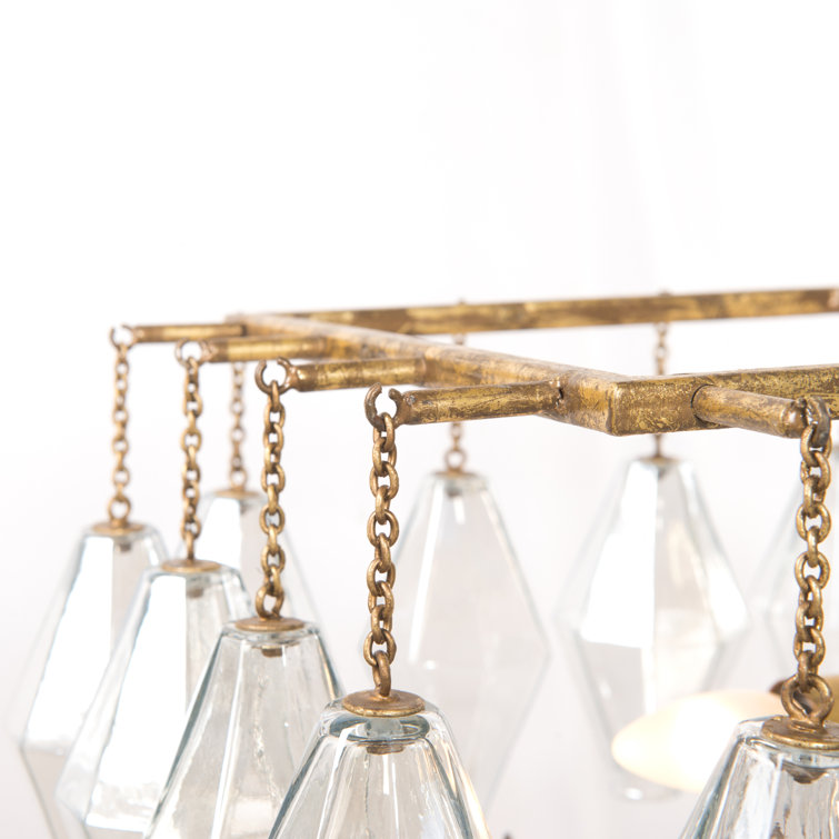 Gold Leaf Metal and Glass 8-Light Tiered Chandelier