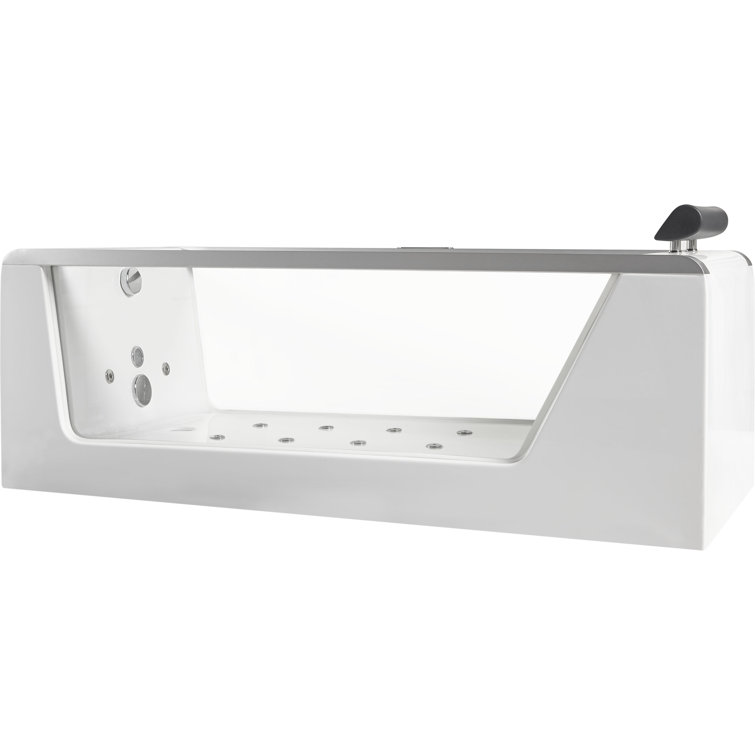 70.88'' White and Clear Acrylic Freestanding Whirlpool Bathtub
