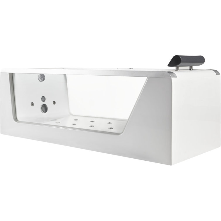 70.88'' White and Clear Acrylic Freestanding Whirlpool Bathtub