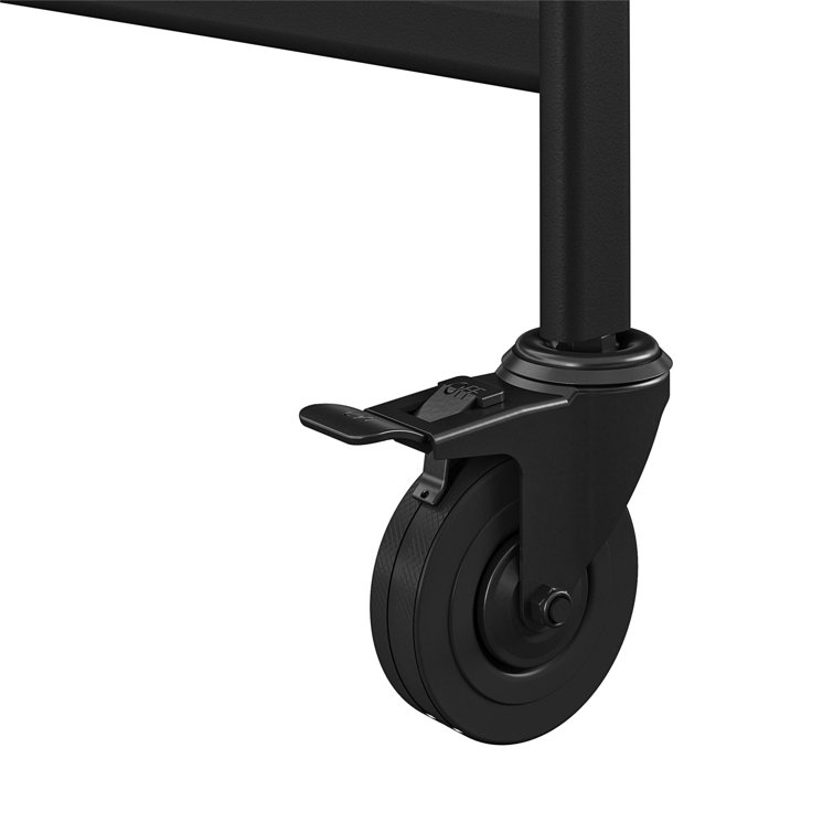 Black Steel 2-Shelf Rolling Serving Cart with Locking Wheels
