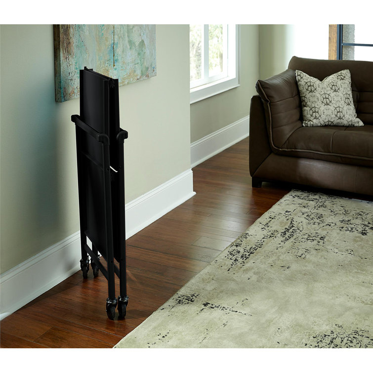 Black Steel 2-Shelf Rolling Serving Cart with Locking Wheels