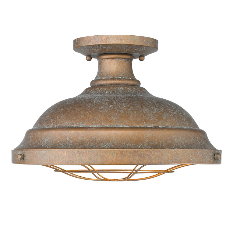 Copper Patina Industrial Semi-Flush Mount Light with Glass Diffuser