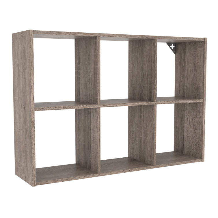 Weathered Gray Wood 6-Cube Floating Wall Organizer