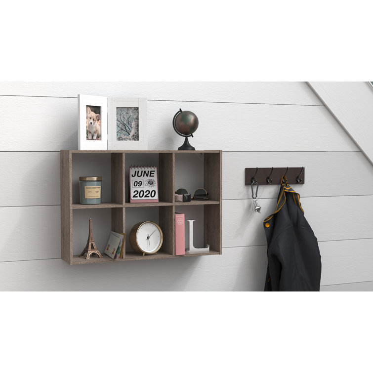 Weathered Gray Wood 6-Cube Floating Wall Organizer
