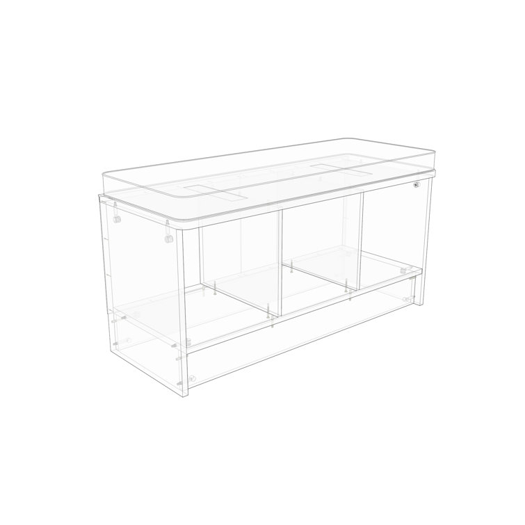 Laminated Wood 3-Cube Storage Bench with Gray Cushion