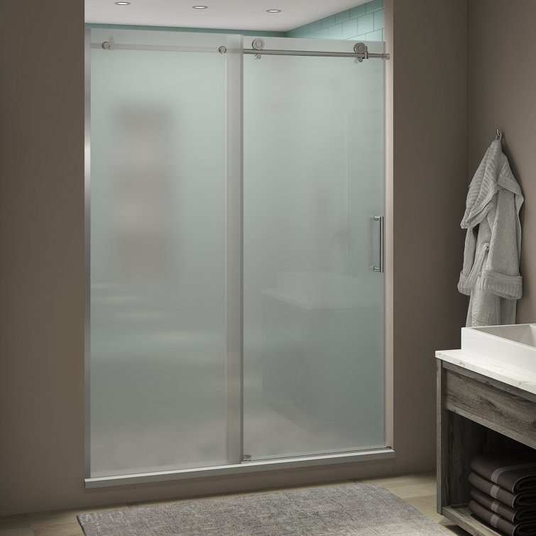 Coraline XL 56" Chrome Frameless Sliding Shower Door with Frosted Glass