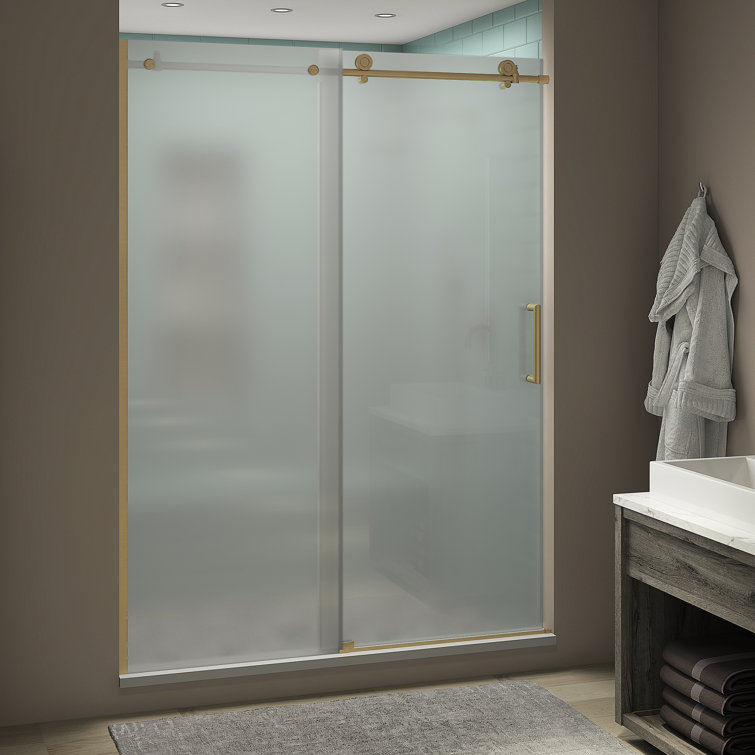 Coraline XL Gold Frameless Sliding Shower Door with Frosted Glass