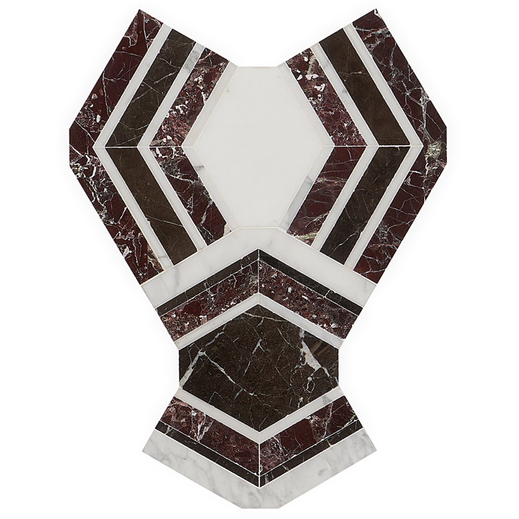 Bordeaux and Maroon Geometric Marble Mosaic Tile 11x18